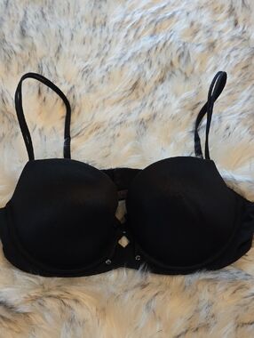 Victoria's Secret Very Sexy Black Lace Up Balconet Bra 34C Crystal Charms